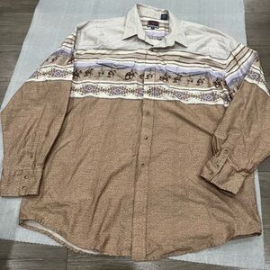 [2XL]Roper Dusty Brown Western Cowboy Graphics Pearl Snap Button Shirt